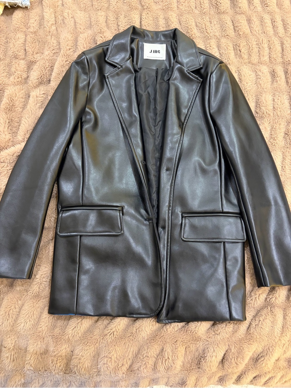 J.ING Black Faux Leather Blazer Jacket